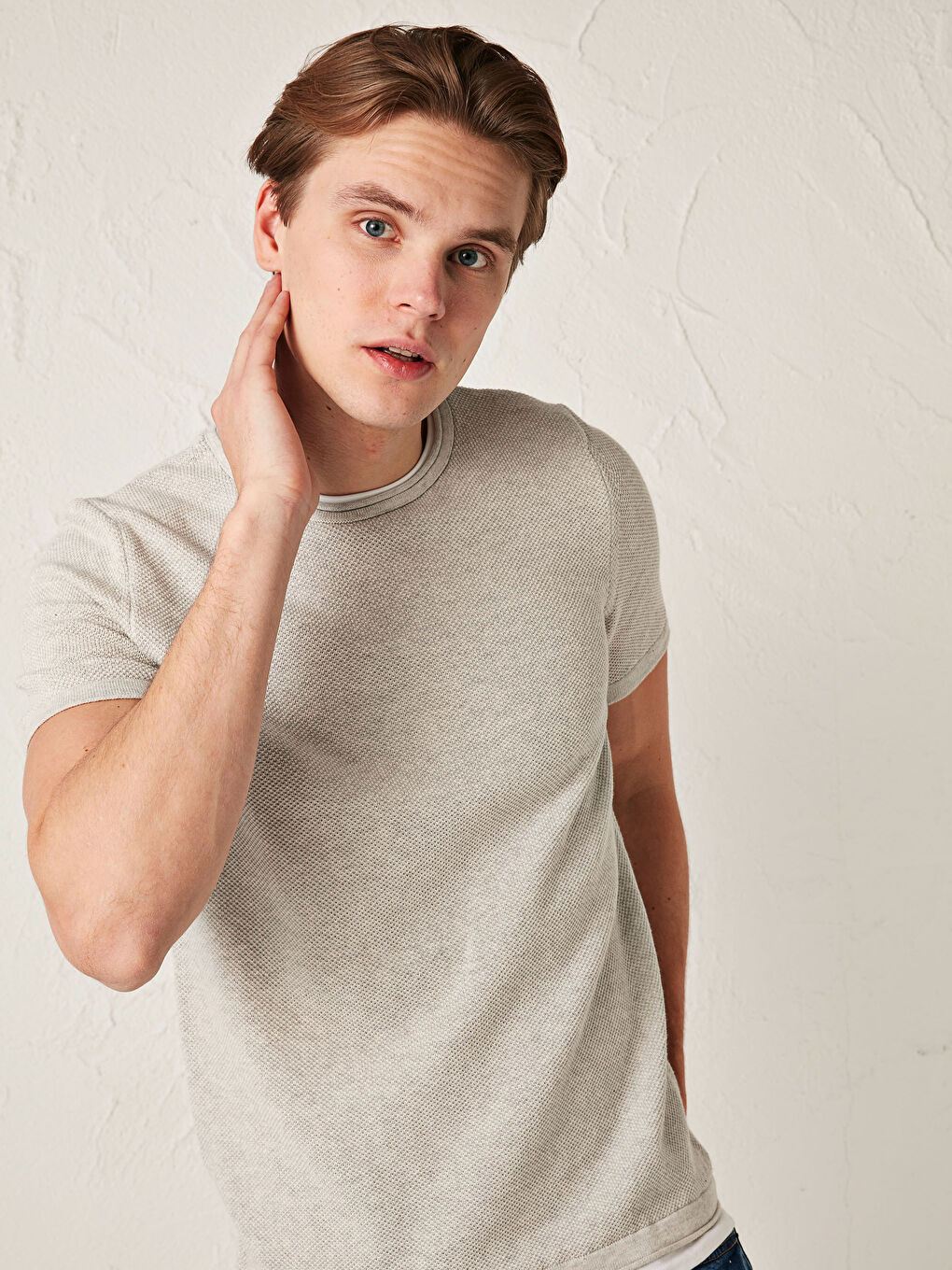 XSIDE Crew Neck Short Sleeve Basic Knitwear Sweater -S1EV90Z8-LAL