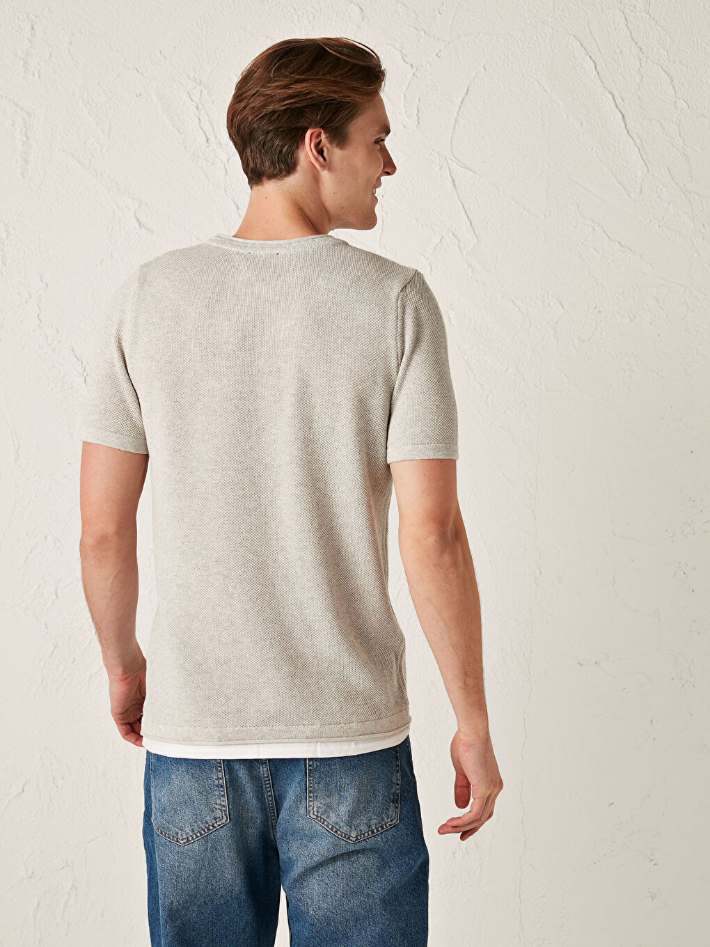 XSIDE Crew Neck Short Sleeve Basic Knitwear Sweater -S1EV90Z8-LAL
