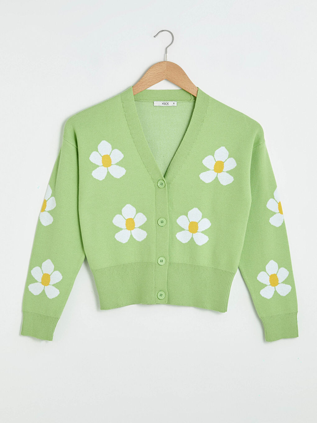 V Neck Patterned Women's Knitwear Cardigan-8