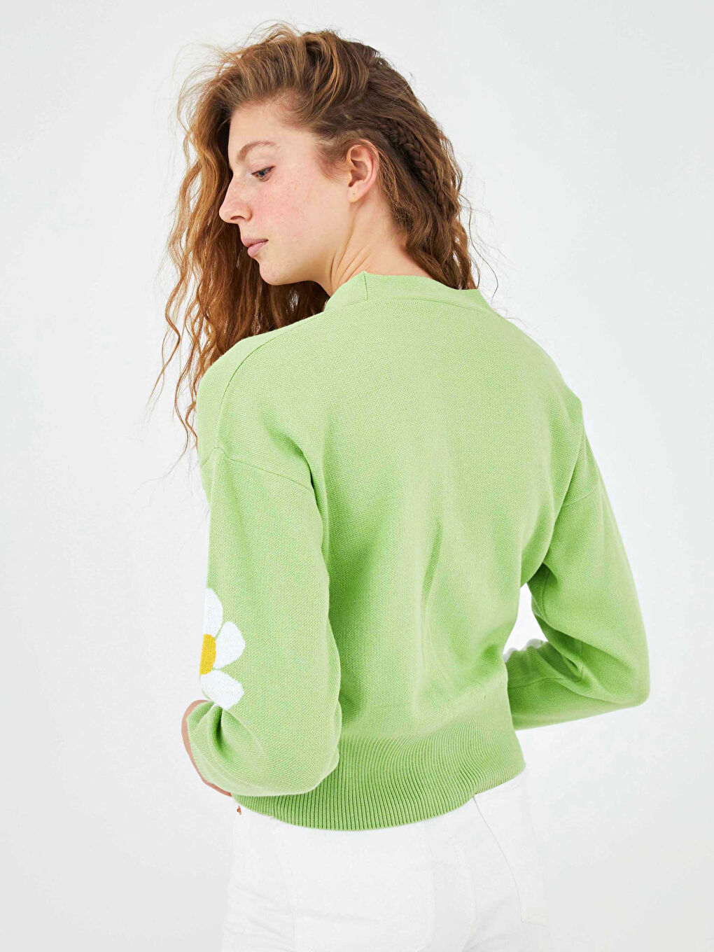 V Neck Patterned Women's Knitwear Cardigan-6