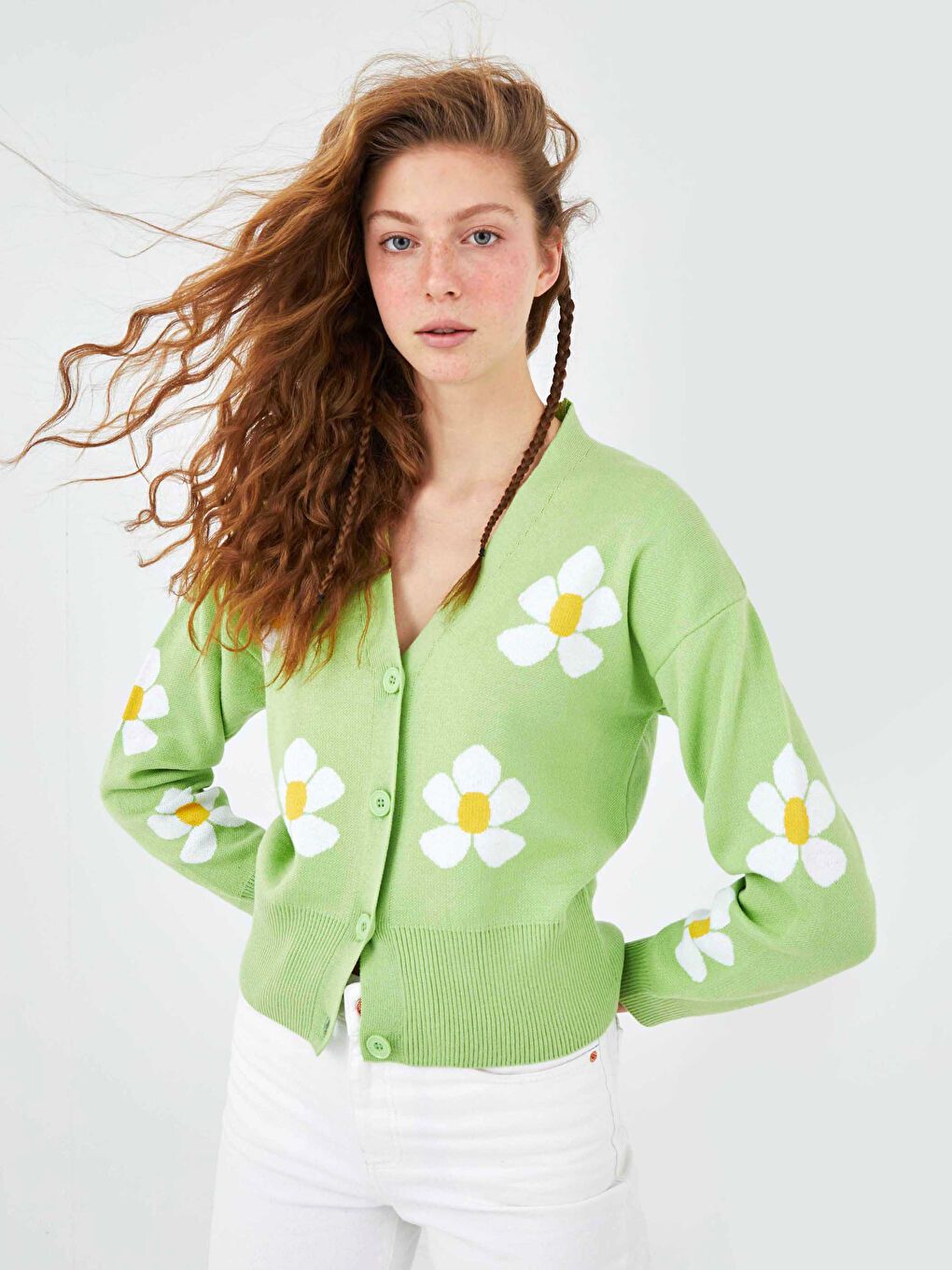 V Neck Patterned Women's Knitwear Cardigan-7