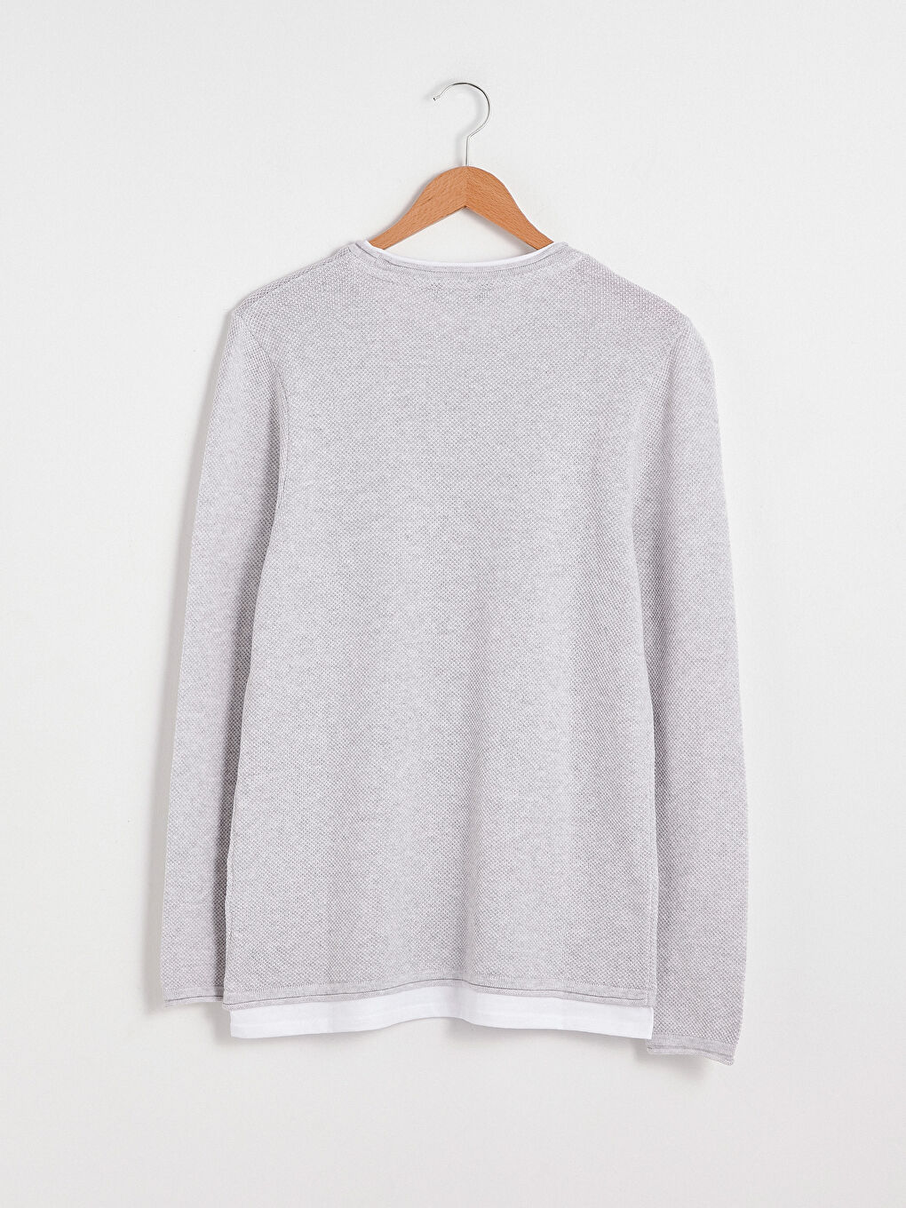 Beyaz Bisiklet Yaka Uzun Kollu İnce Erkek Triko Kazak-6