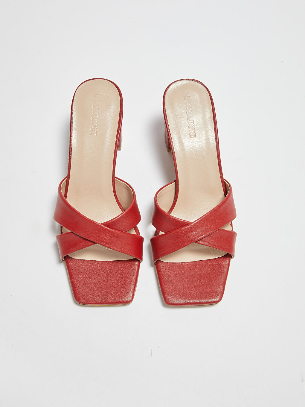 Bordo Deri Görünümlü Çapraz Bantlı Kadın Topuklu Terlik-2