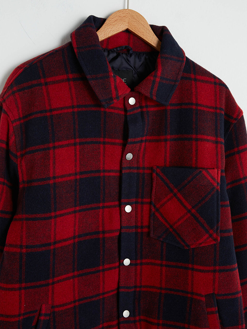 Kırmızı Standart Kalıp Gömlek Yaka Ekose Erkek Mont-7