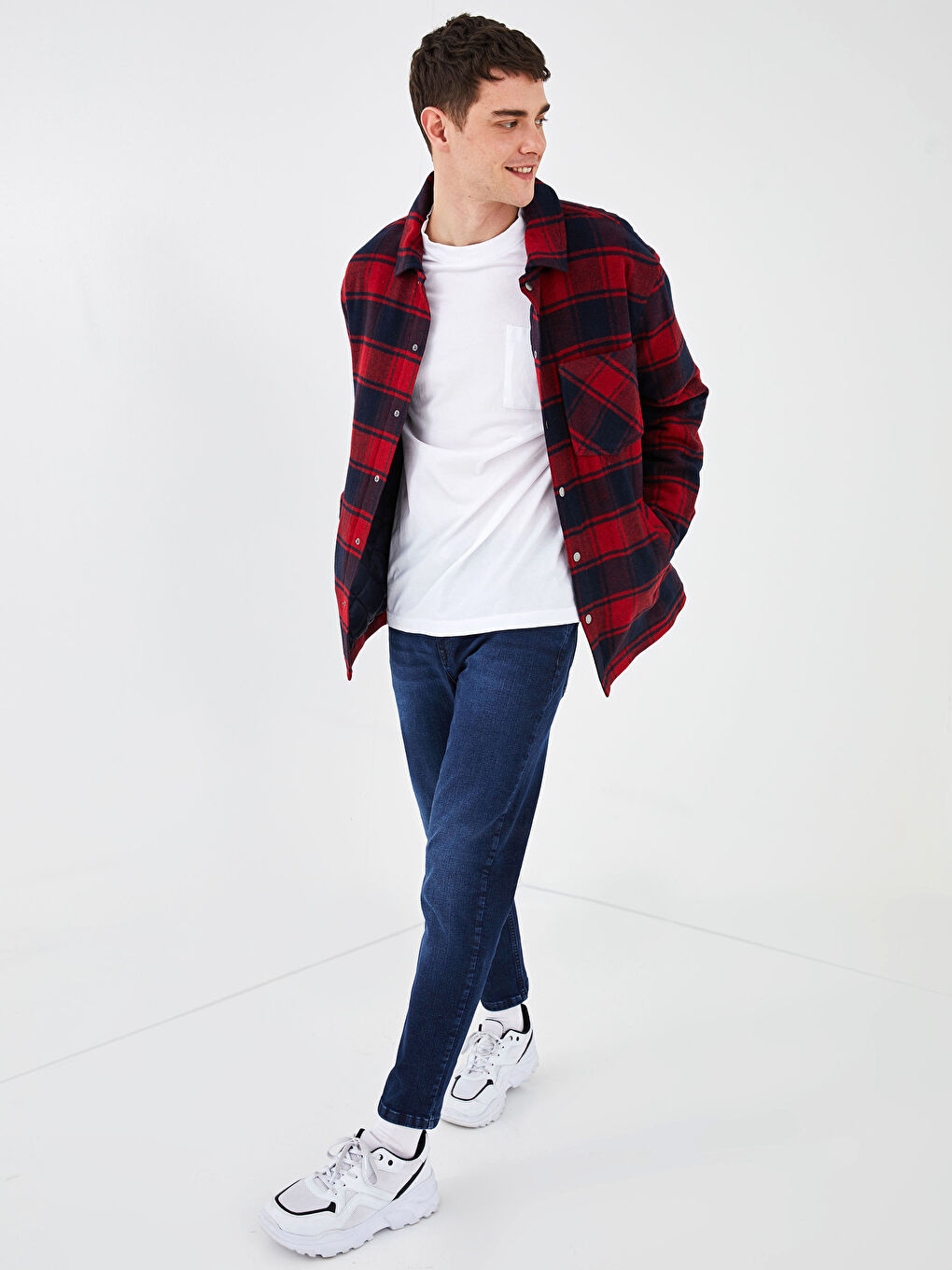 Kırmızı Standart Kalıp Gömlek Yaka Ekose Erkek Mont-3