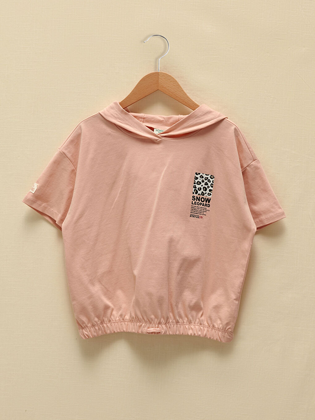 Pembe Kapüşonlu Baskılı Kısa Kollu Kız Çocuk Sweatshirt
