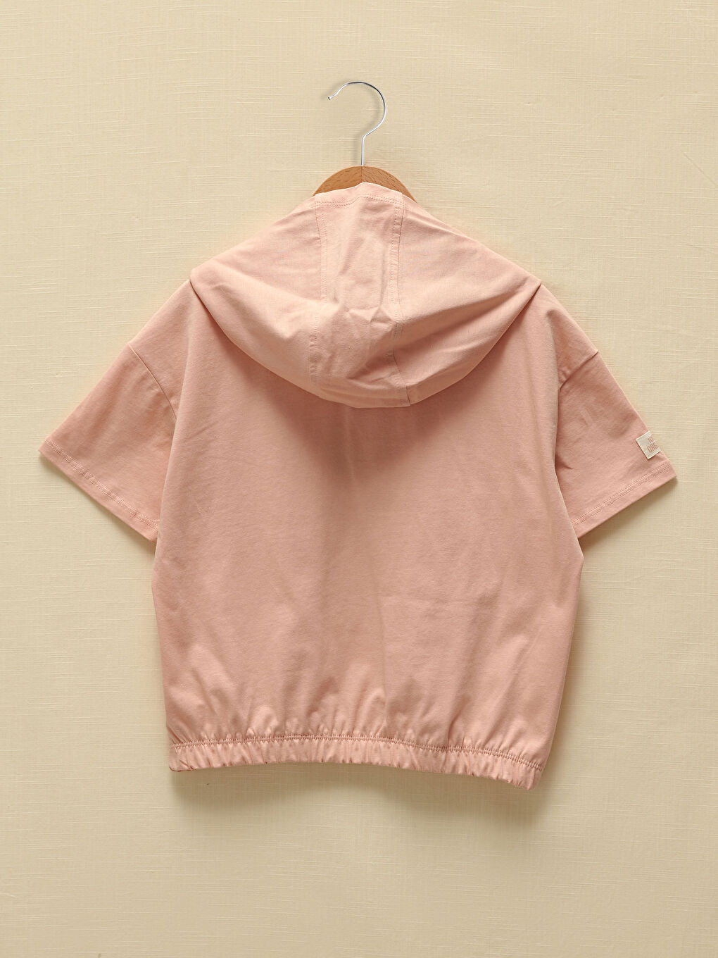 Pembe Kapüşonlu Baskılı Kısa Kollu Kız Çocuk Sweatshirt-1