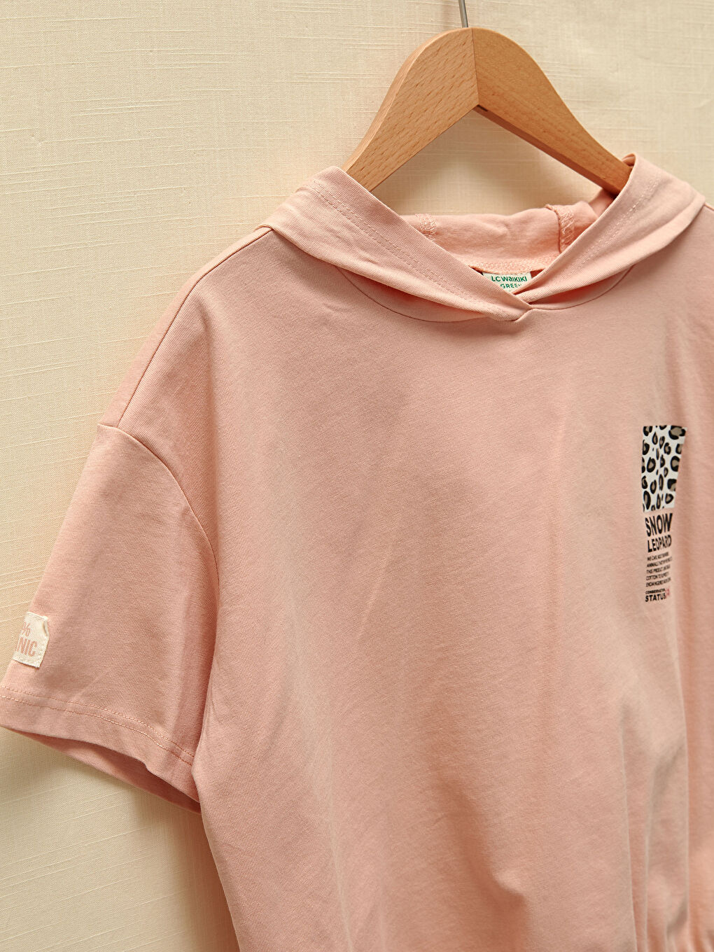 Pembe Kapüşonlu Baskılı Kısa Kollu Kız Çocuk Sweatshirt-2