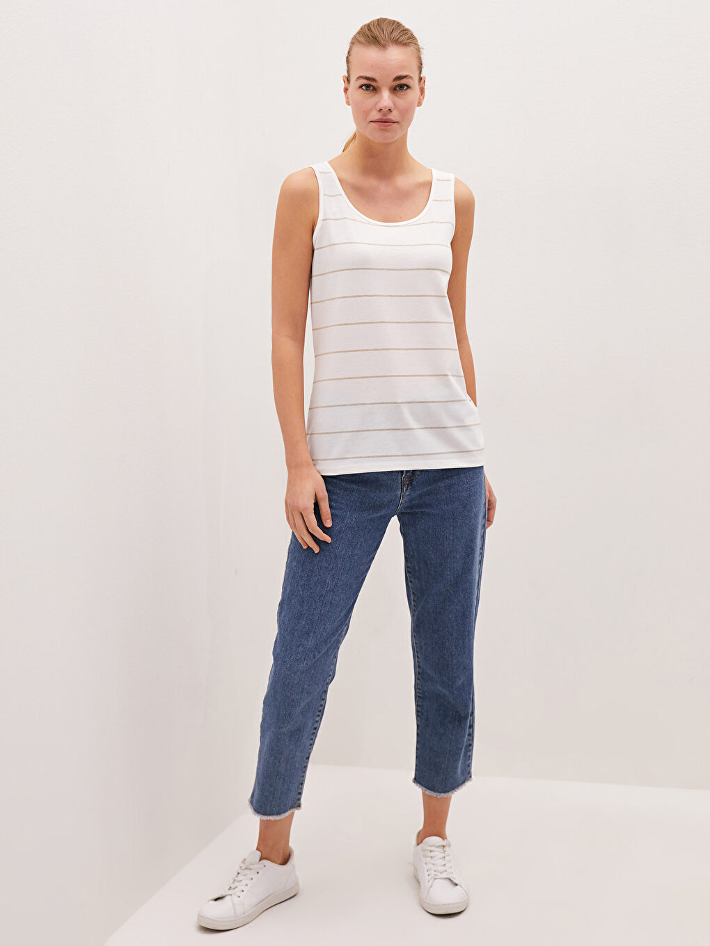 Sarı U Yaka Çizgili Askılı Kadın Atlet-2