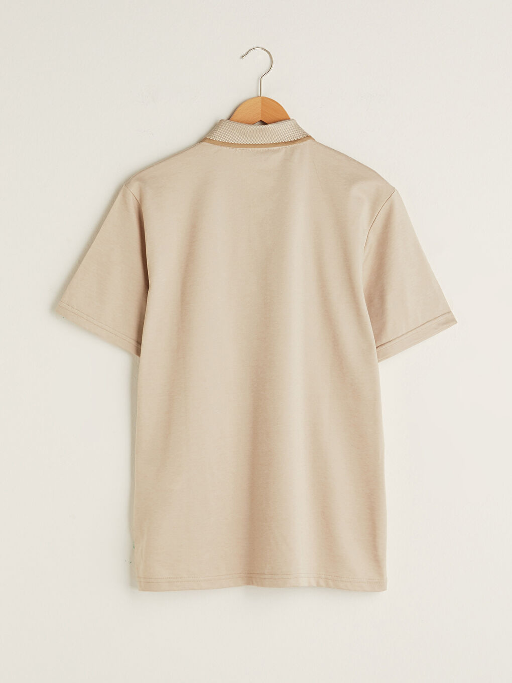 Bej Merserize Polo Yaka Kısa Kollu Desenli Erkek Tişört-6