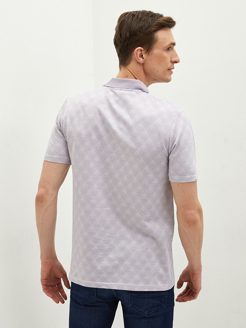 Lila Merserize Polo Yaka Kısa Kollu Desenli Erkek Tişört-5