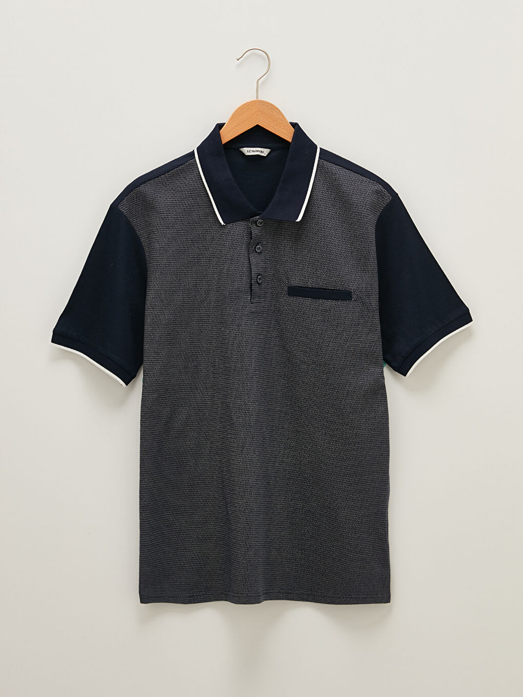 Lacivert Merserize Polo Yaka Kısa Kollu Desenli Erkek Tişört-5