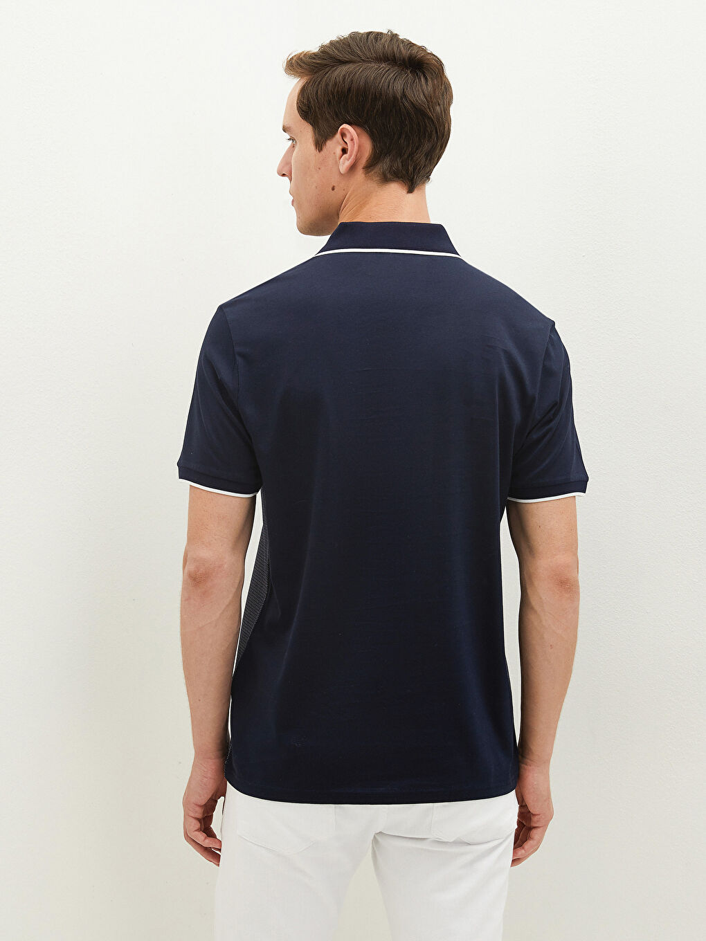 Lacivert Merserize Polo Yaka Kısa Kollu Desenli Erkek Tişört-3