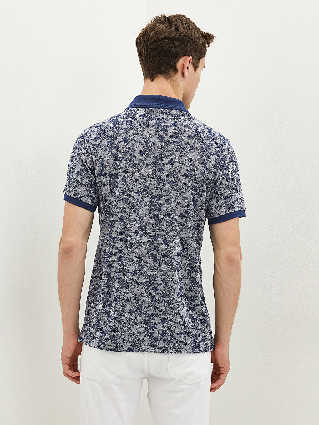 Lacivert Polo Yaka Kısa Kollu Desenli Erkek Tişört-5