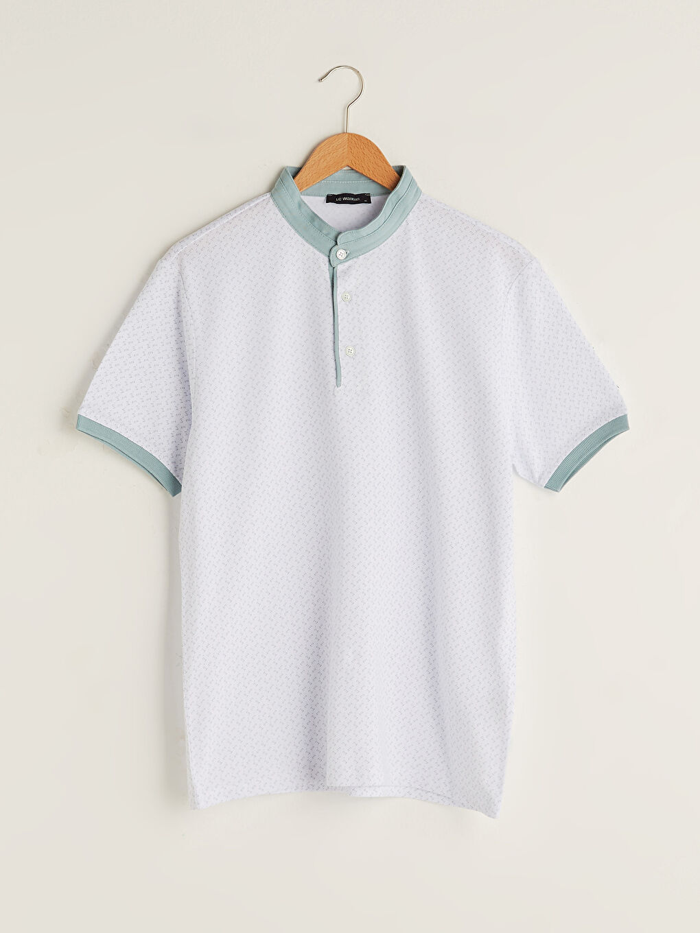 Yeşil Hakim Yaka Kısa Kollu Desenli Erkek Tişört-5