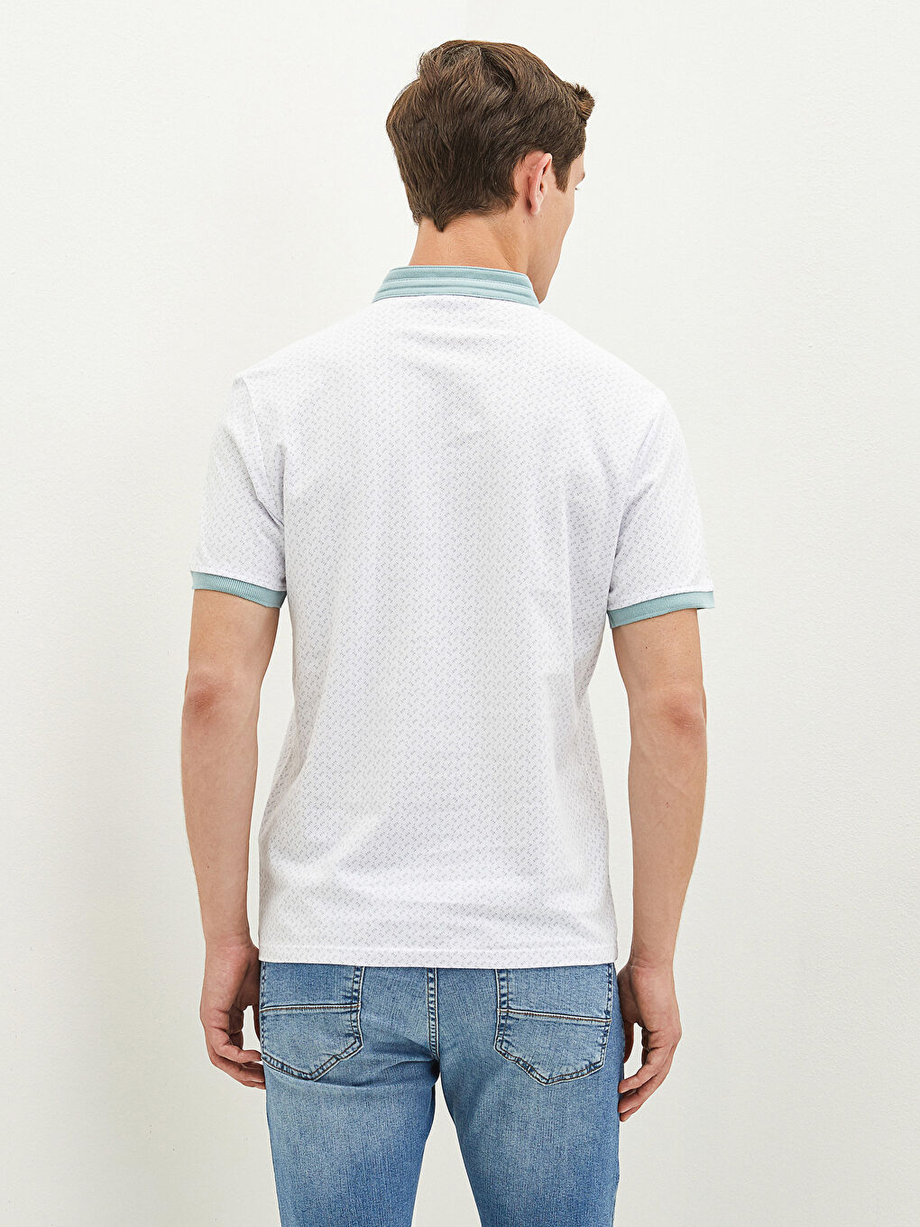 Yeşil Hakim Yaka Kısa Kollu Desenli Erkek Tişört-3