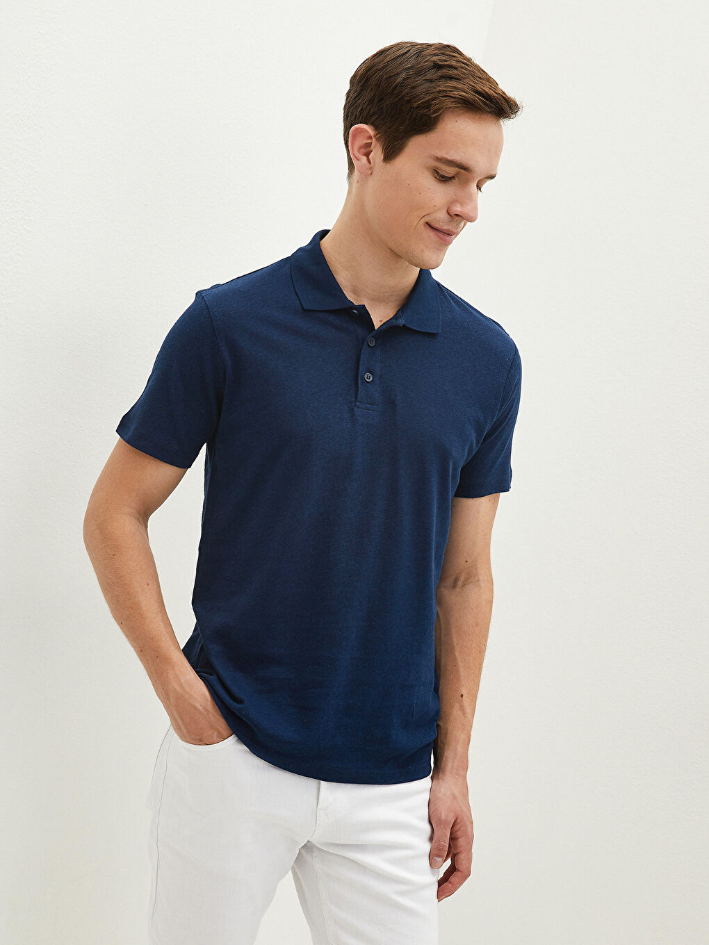 SOUTHBLUE Polo Neck Short Sleeve Linen Men's T-Shirt -S1FB61Z8-CS0