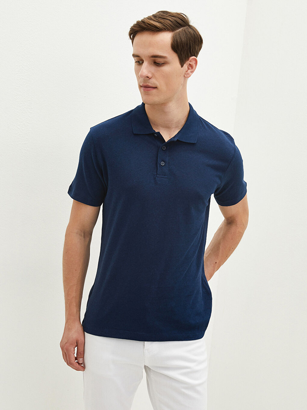 SOUTHBLUE Polo Neck Short Sleeve Linen Men's T-Shirt -S1FB61Z8-CS0