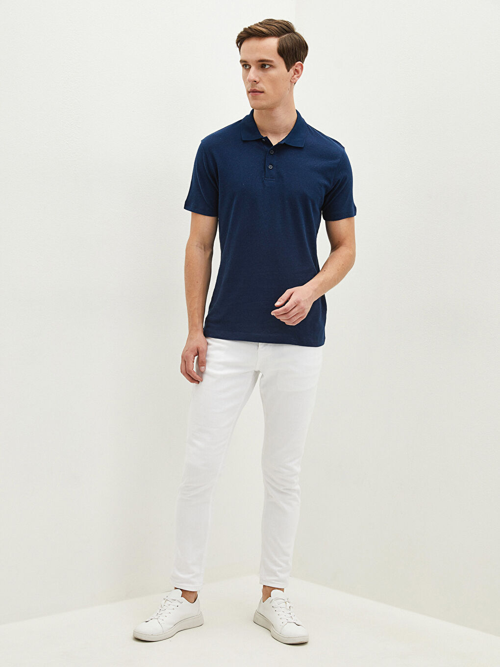 SOUTHBLUE Polo Neck Short Sleeve Linen Men's T-Shirt -S1FB61Z8-CS0