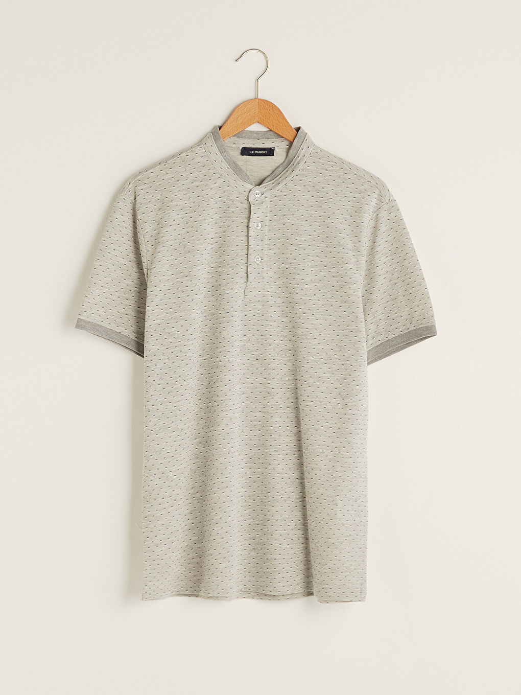 Gri Hakim Yaka Kısa Kollu Desenli Erkek Tişört-5