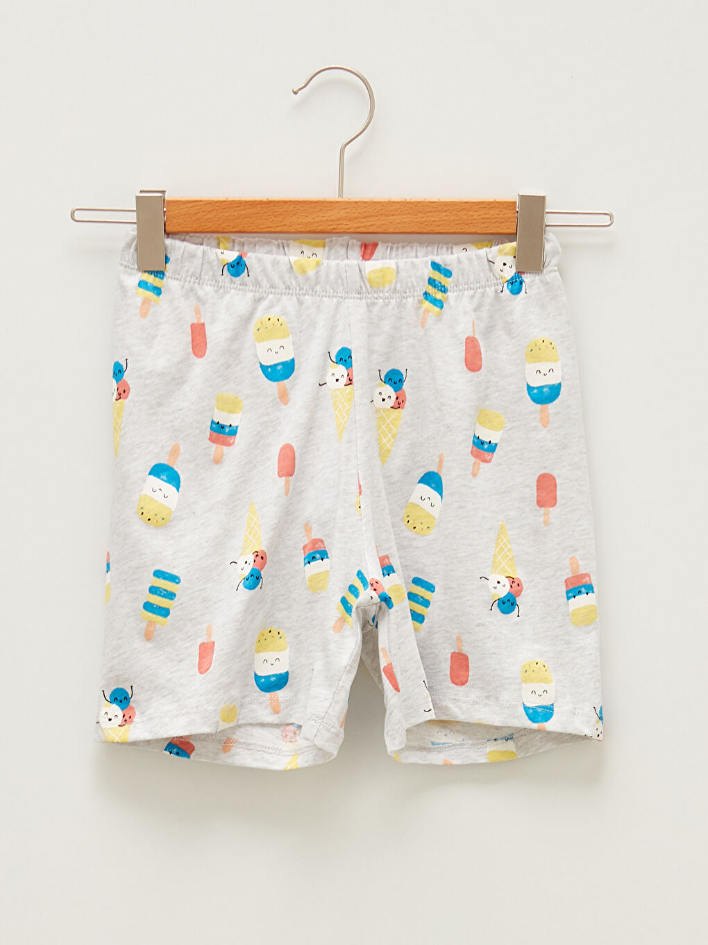 Beyaz Bisiklet Yaka Baskılı Kısa Kollu Kız Çocuk Şortlu Pijama Takımı-3