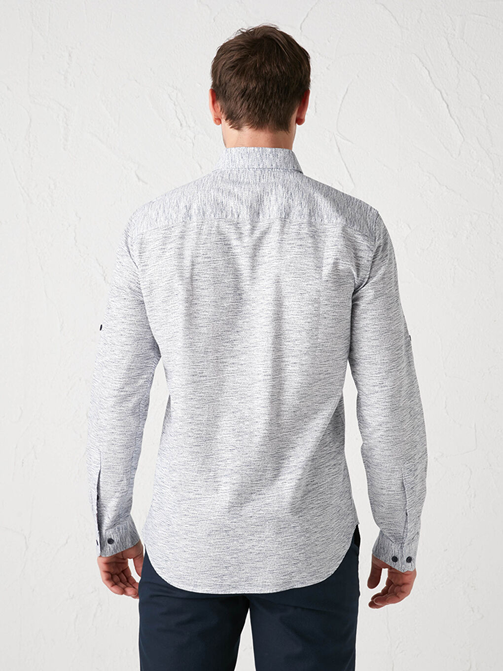 Lacivert Slim Fit Uzun Kollu Pamuklu Erkek Gömlek-3