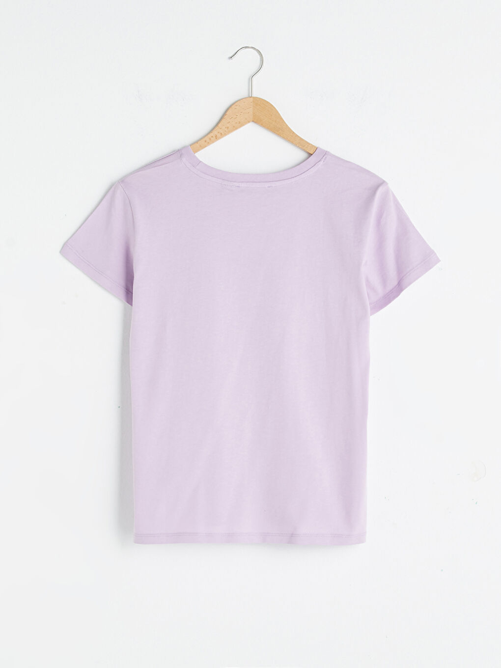 Lila Bisiklet Yaka Bambi Baskılı Kısa Kollu Pamuklu Kadın Tişört-2