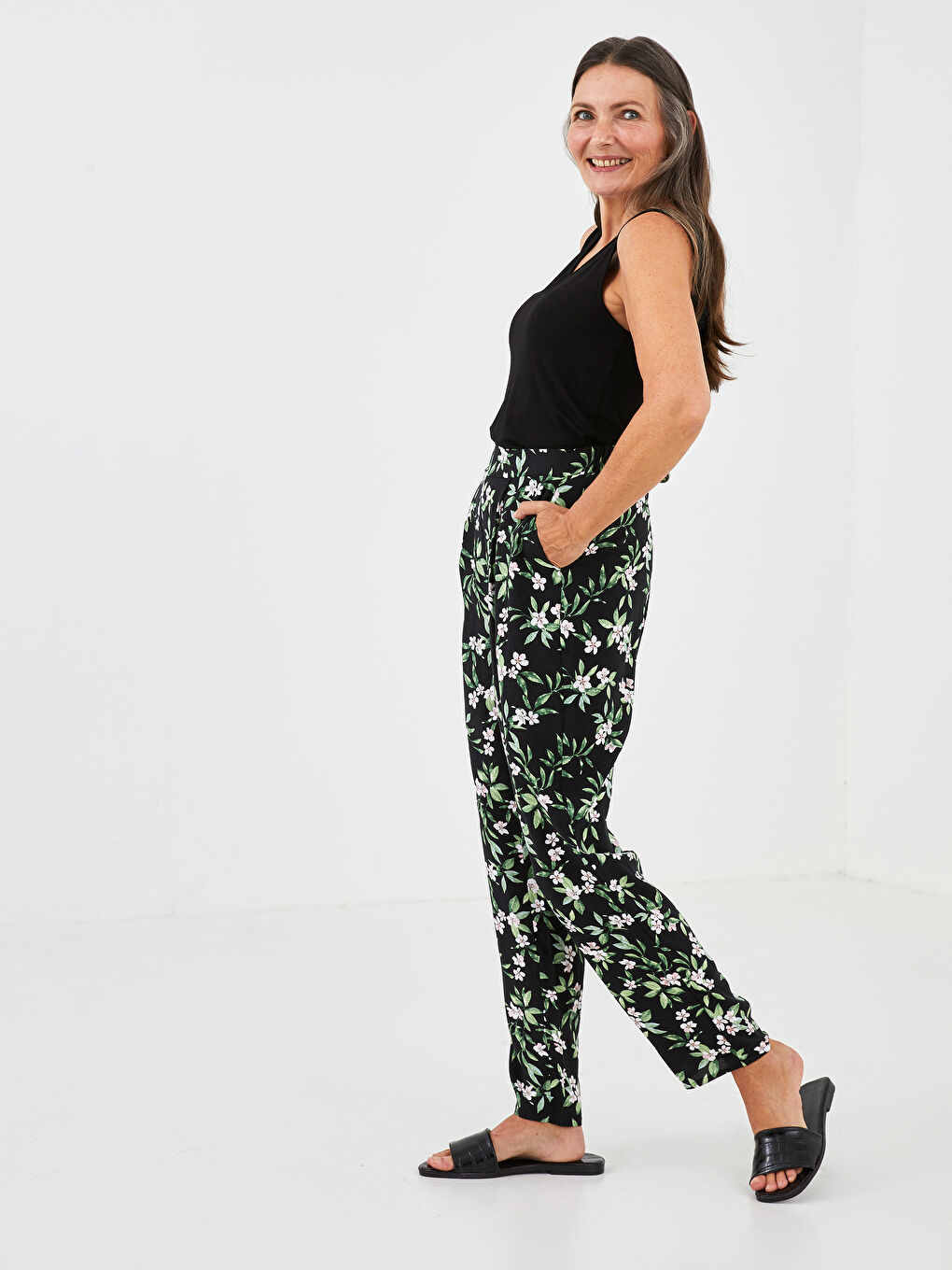 Elastic Waist Floral Printed Viscose Women Trousers -S1FD73Z8-F9C