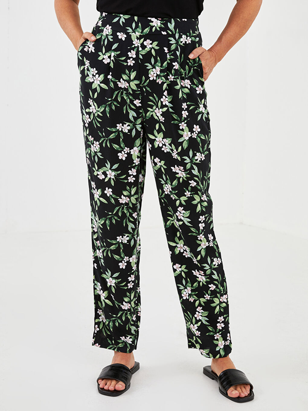 Elastic Waist Floral Printed Viscose Women Trousers -S1FD73Z8-F9C