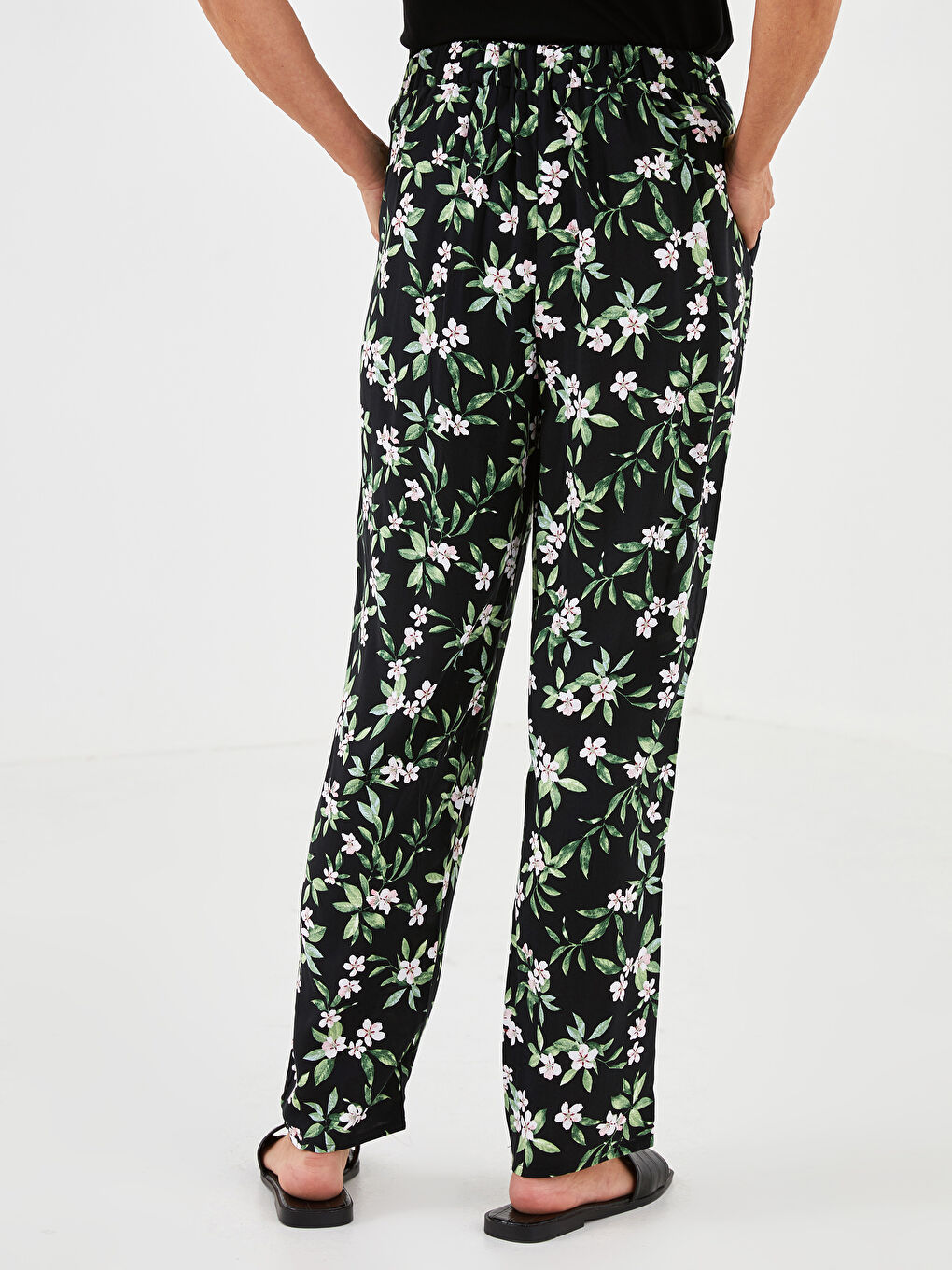 Elastic Waist Floral Printed Viscose Women Trousers -S1FD73Z8-F9C