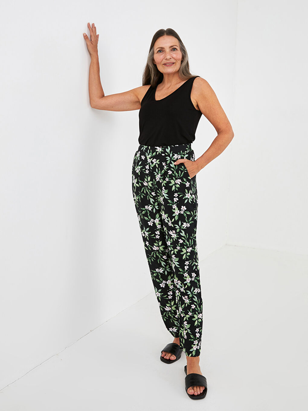 Elastic Waist Floral Printed Viscose Women Trousers -S1FD73Z8-F9C