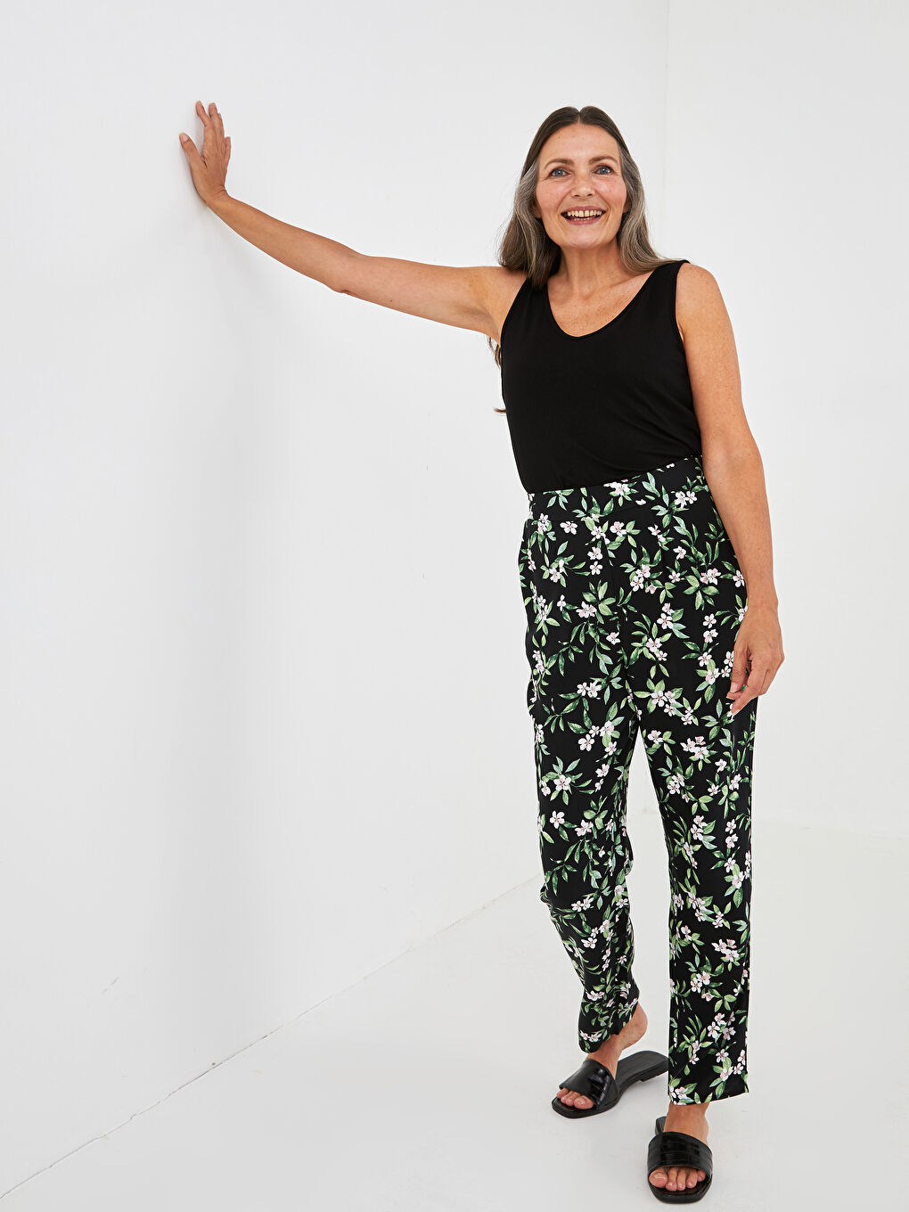 Elastic Waist Floral Printed Viscose Women Trousers -S1FD73Z8-F9C