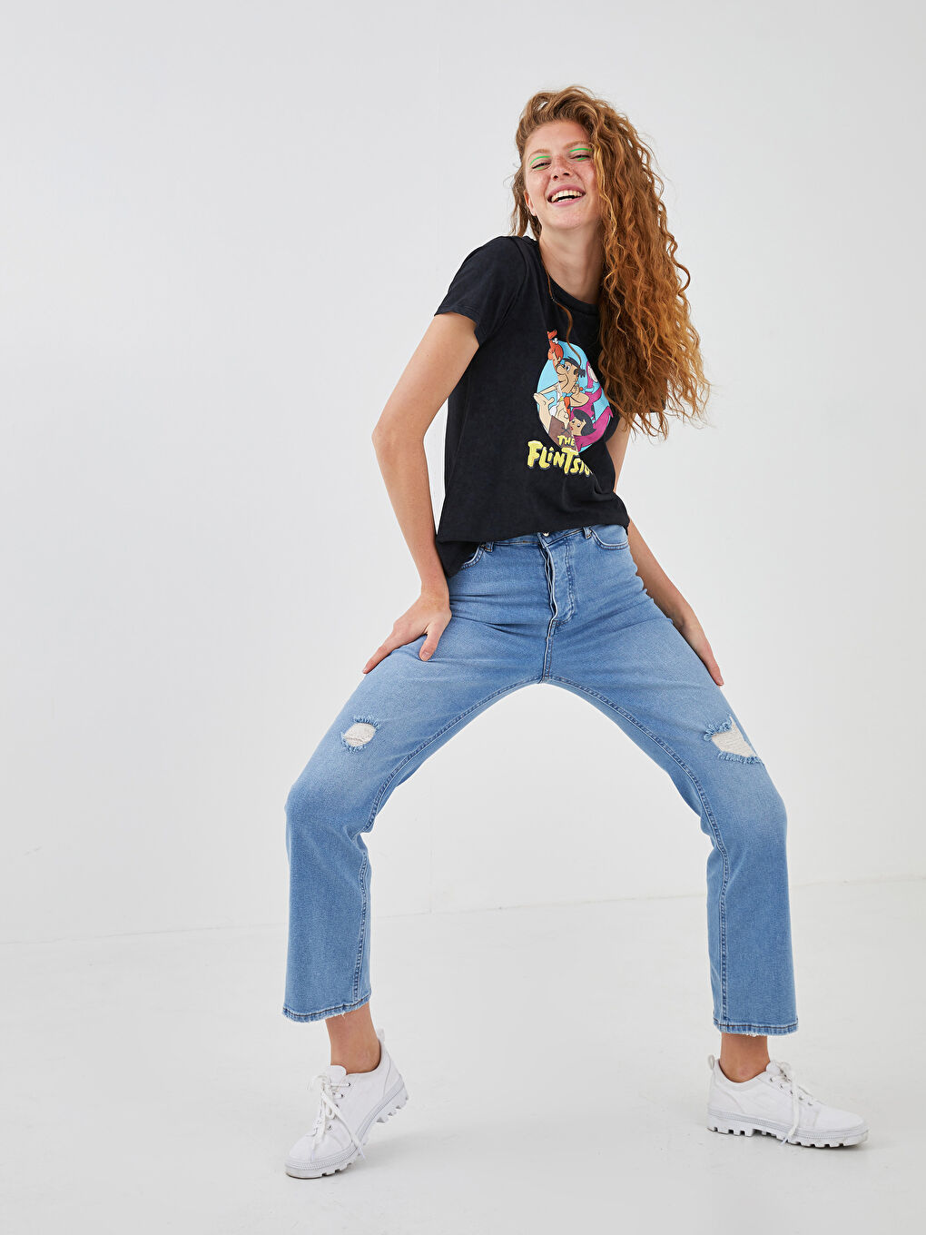XSIDE Crew Neck Flintstones Printed Short Sleeve Cotton Women's T-Shirt -S1FD94Z8-QFF