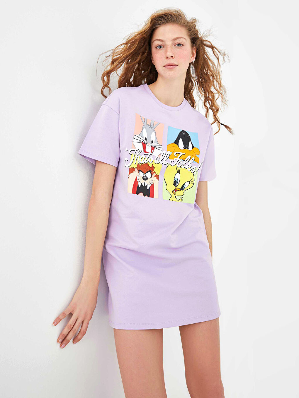 XSIDE Crew Neck Bugs Bunny Printed Short Sleeve Women's Dress -S1FE03Z8-G3W