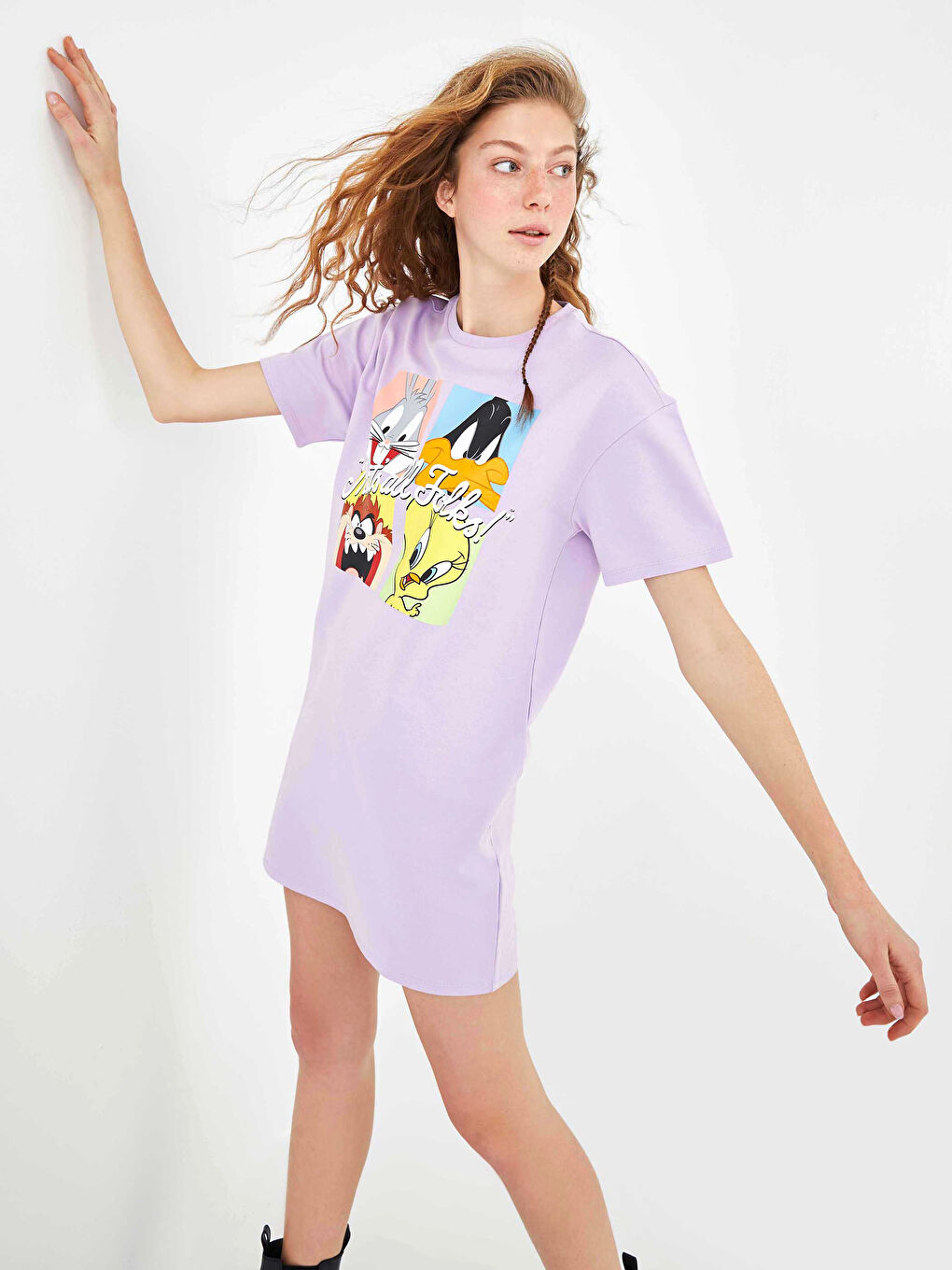 XSIDE Crew Neck Bugs Bunny Printed Short Sleeve Women's Dress -S1FE03Z8-G3W