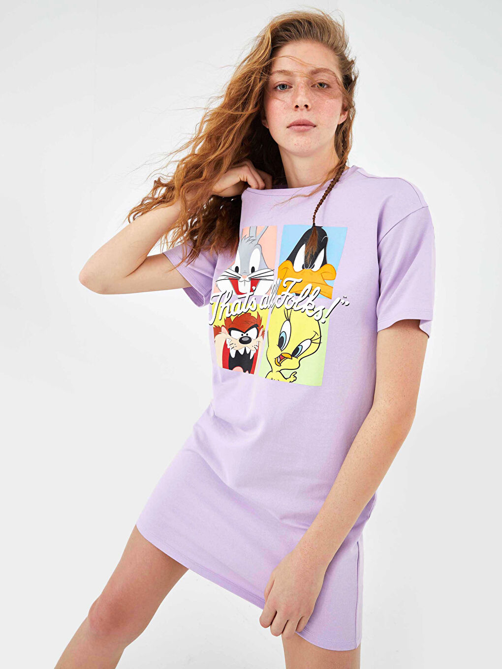 XSIDE Crew Neck Bugs Bunny Printed Short Sleeve Women's Dress -S1FE03Z8-G3W