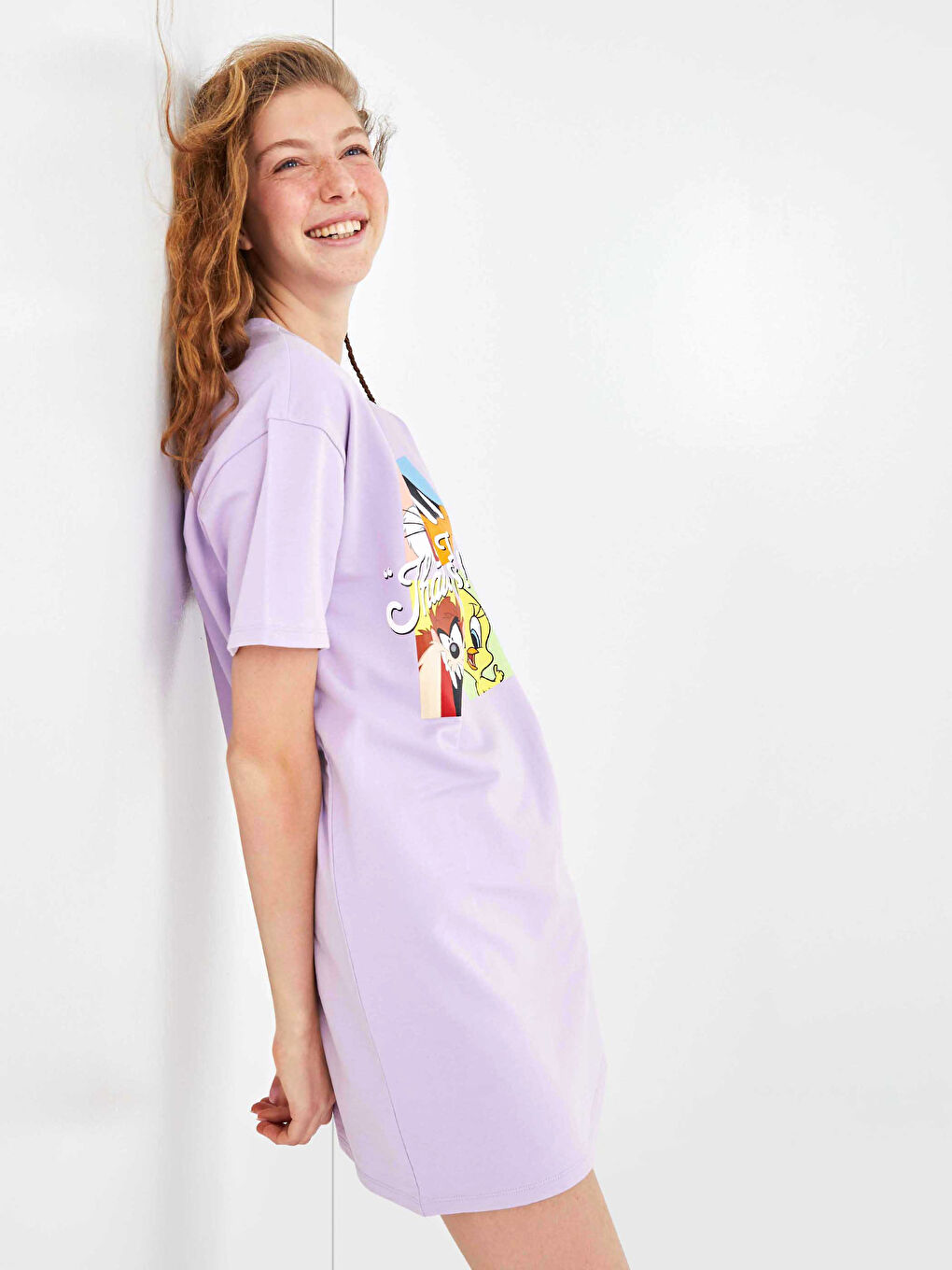 XSIDE Crew Neck Bugs Bunny Printed Short Sleeve Women's Dress -S1FE03Z8-G3W