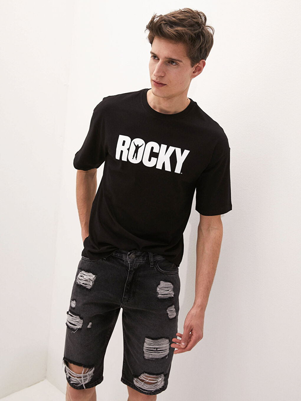 Crew Neck Short Sleeved Rocky Printed Combed Men's T-Shirt-1