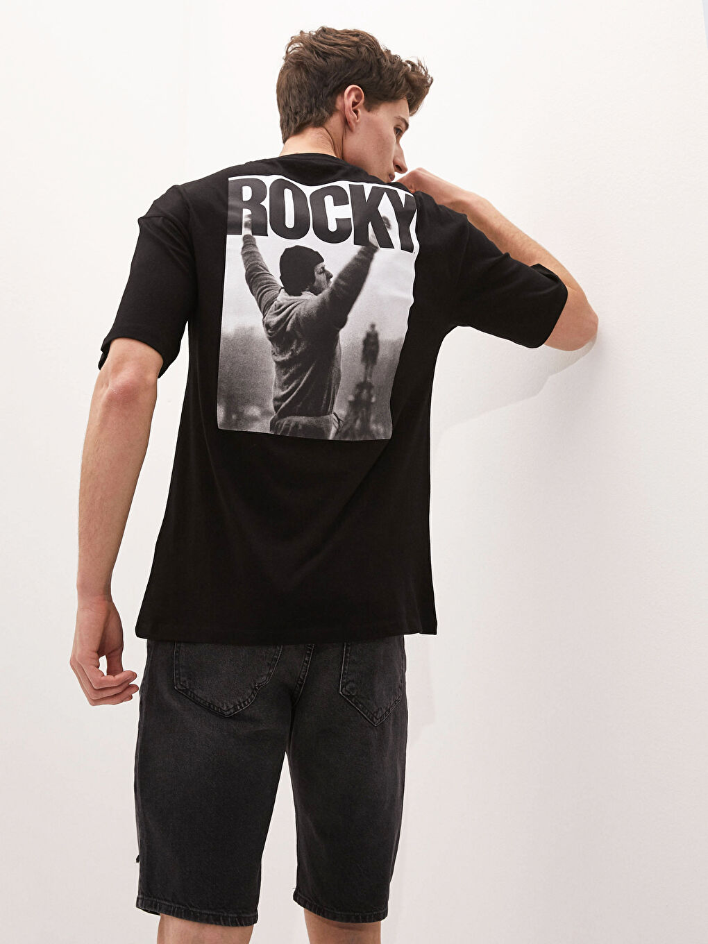 Crew Neck Short Sleeved Rocky Printed Combed Men's T-Shirt-3