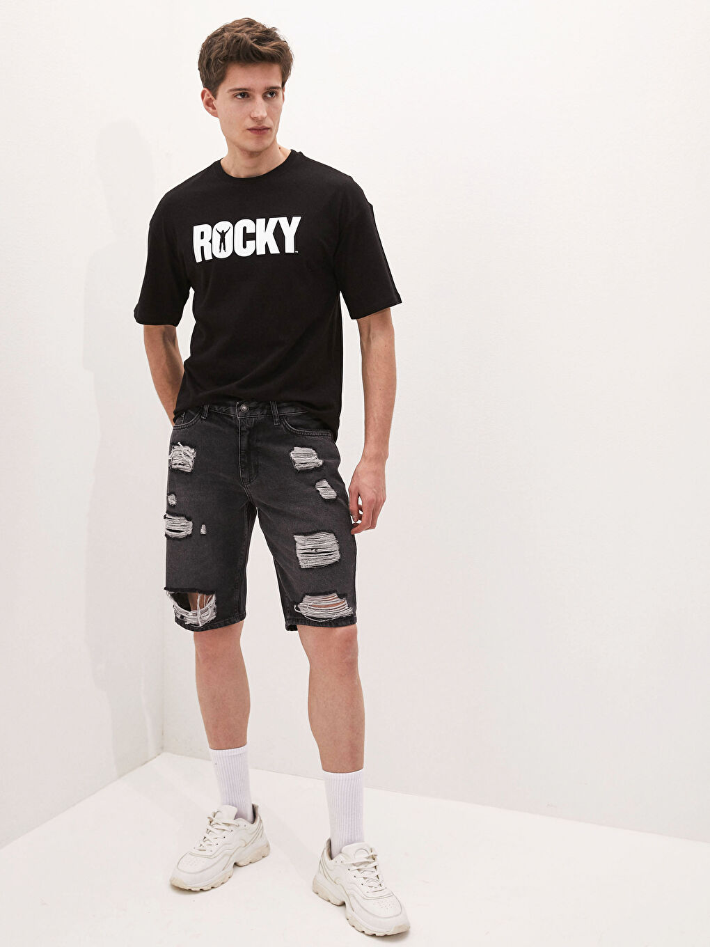 Crew Neck Short Sleeved Rocky Printed Combed Men's T-Shirt-4