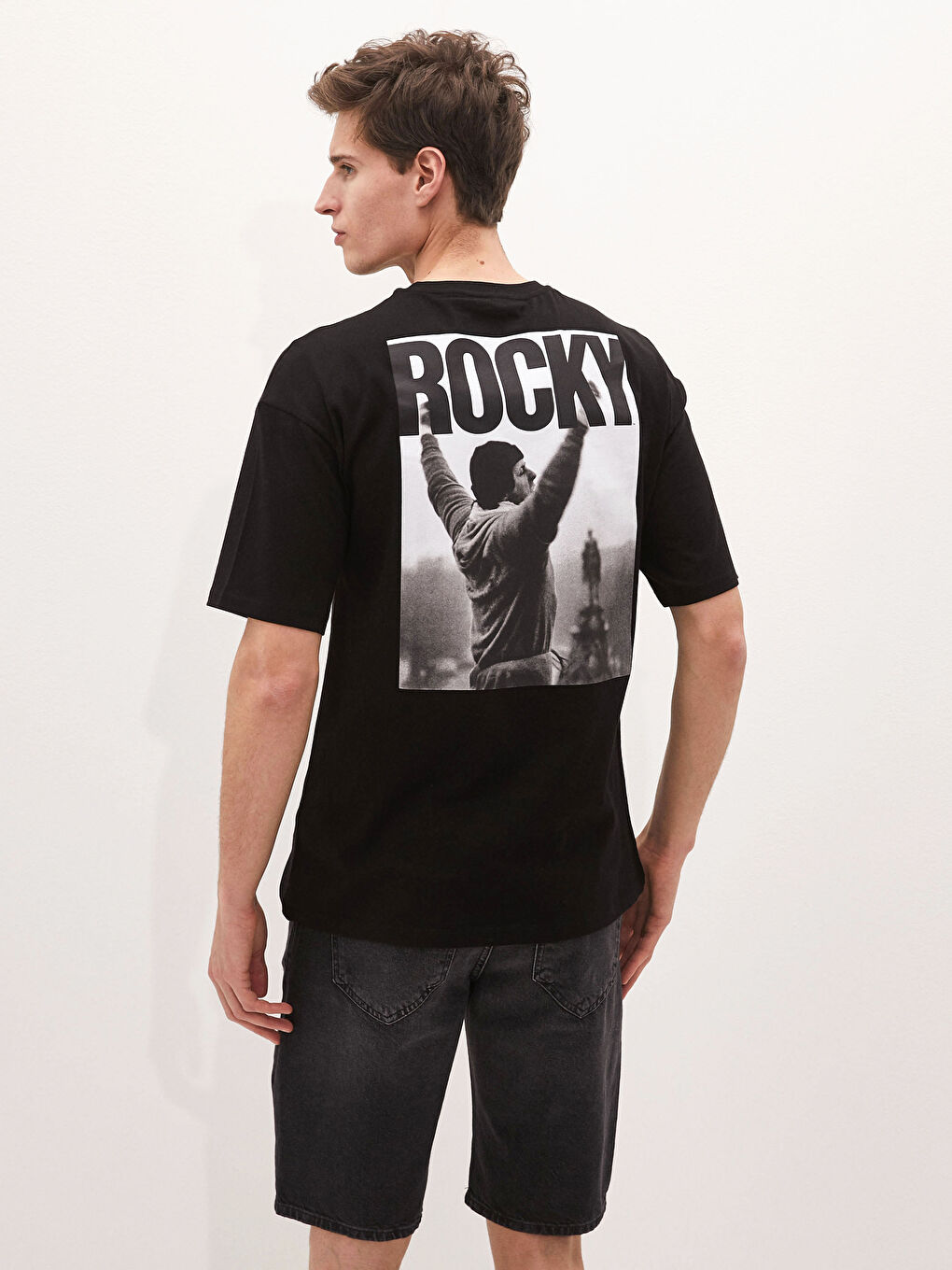 Crew Neck Short Sleeved Rocky Printed Combed Men's T-Shirt-5