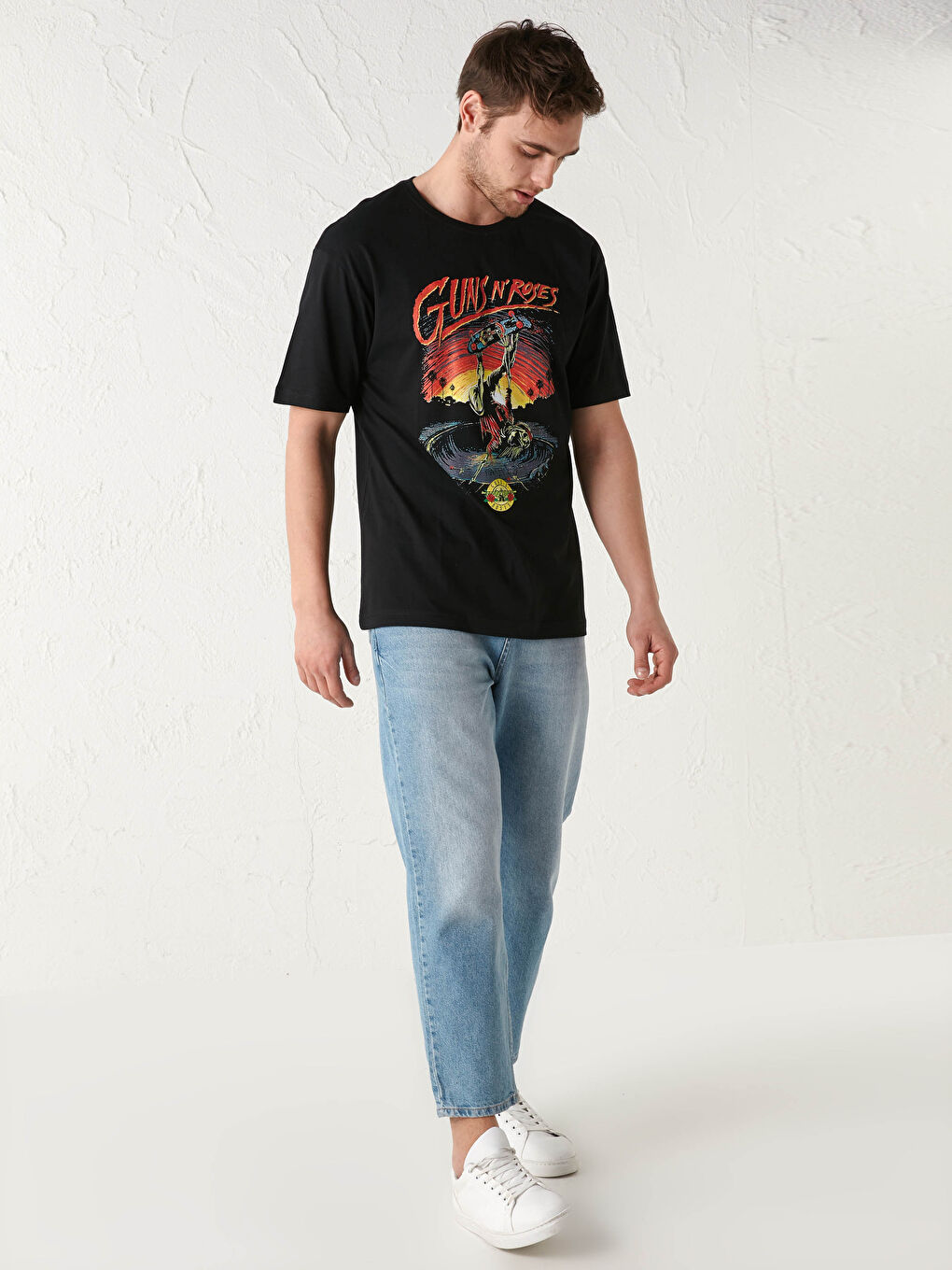 XSIDE Κοντομάνικη Μπλούζα Guns N'Roses με Στρογγυλή Λαιμόκοψη, Εκτυπωμένη, από Πενέ για Άνδρες -S1FE30Z8-CVL