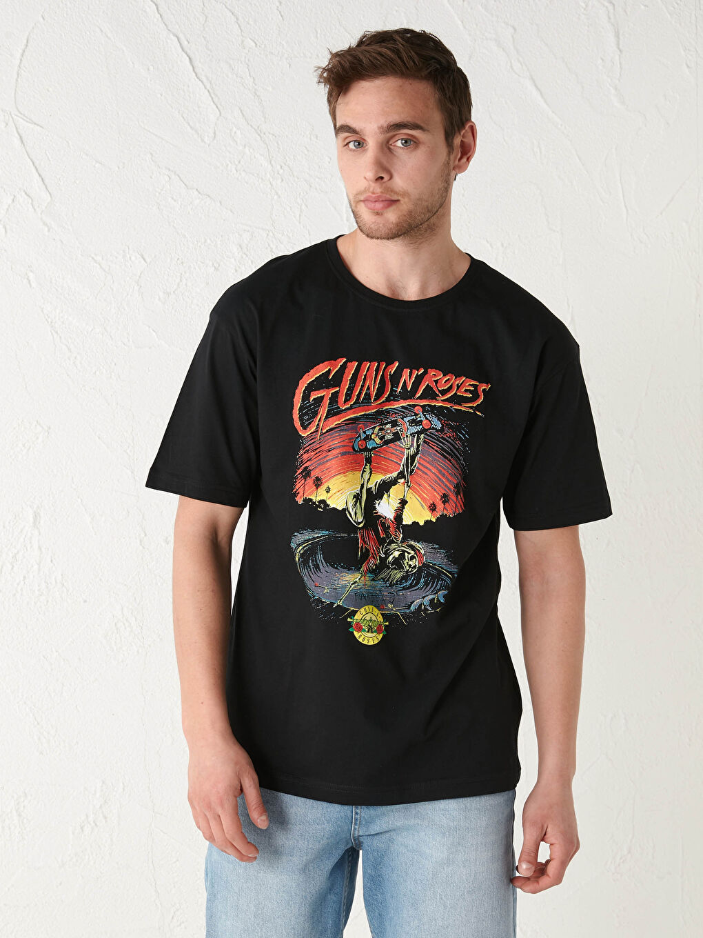 XSIDE Κοντομάνικη Μπλούζα Guns N'Roses με Στρογγυλή Λαιμόκοψη, Εκτυπωμένη, από Πενέ για Άνδρες -S1FE30Z8-CVL