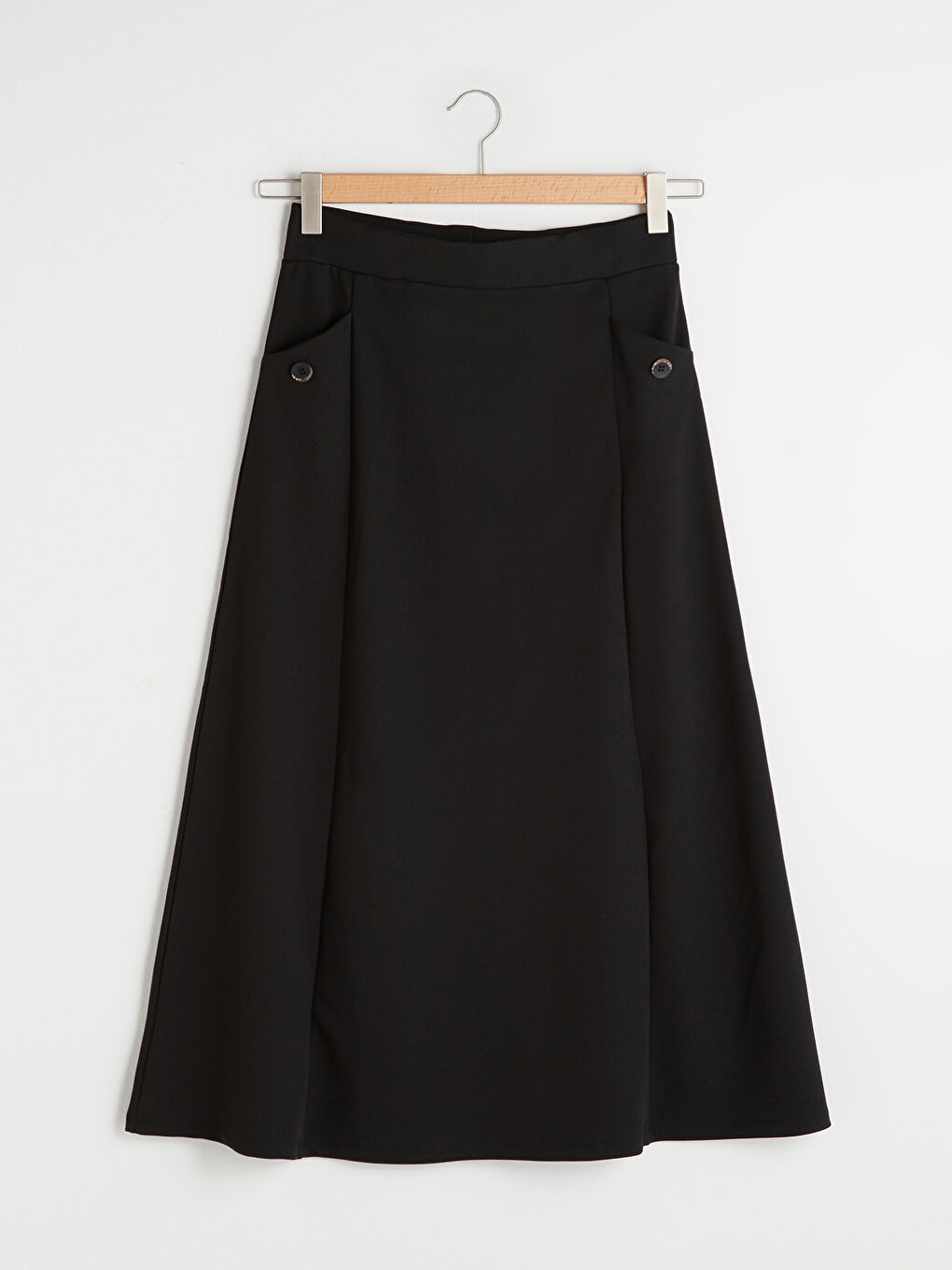 Elastic Waist Plain Crepe Fabric Women's Flared Skirt -S1FE35Z8-CVL