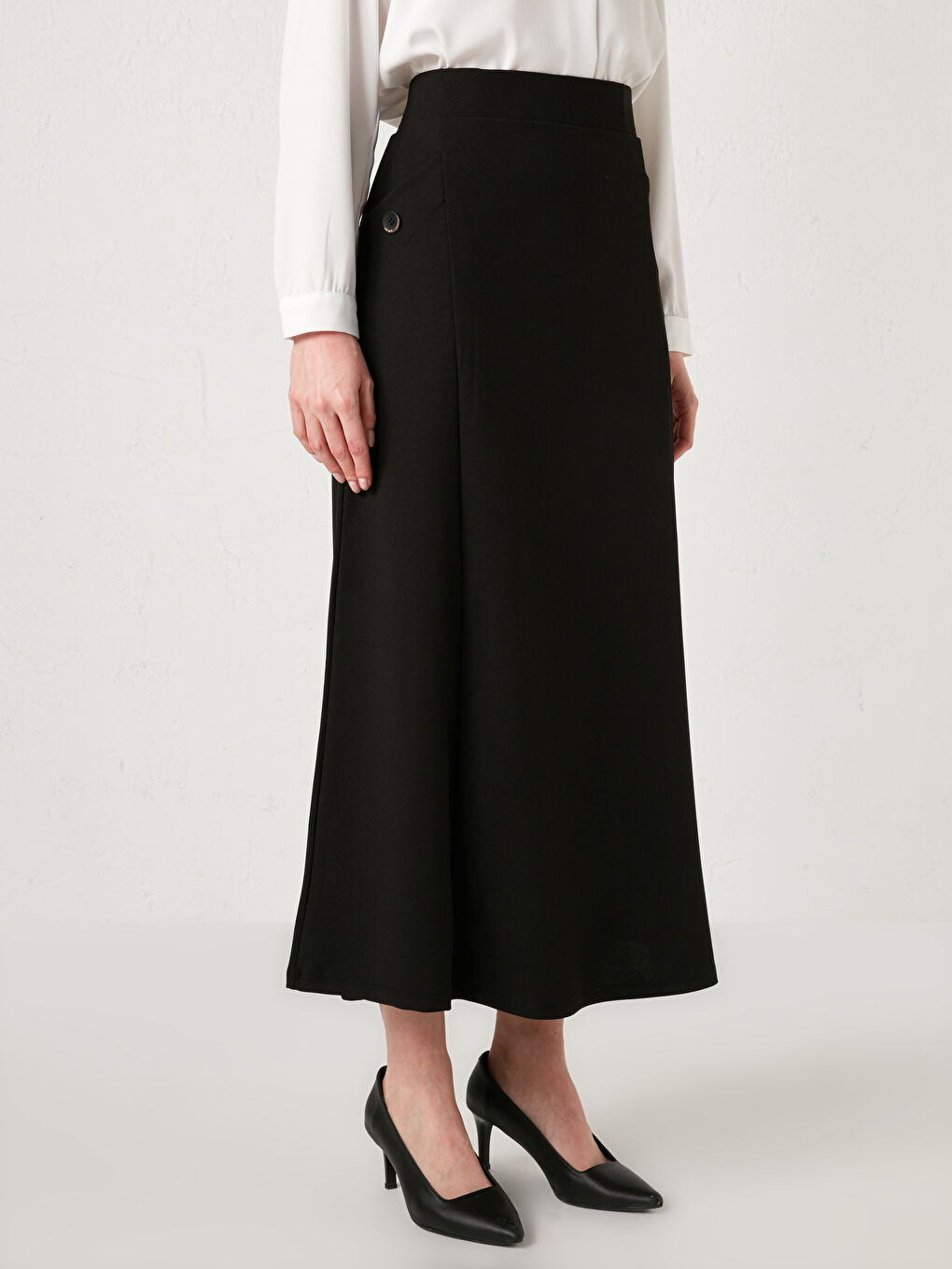 Elastic Waist Plain Crepe Fabric Women's Flared Skirt -S1FE35Z8-CVL