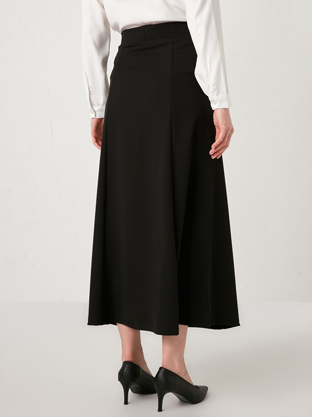 Elastic Waist Plain Crepe Fabric Women's Flared Skirt -S1FE35Z8-CVL