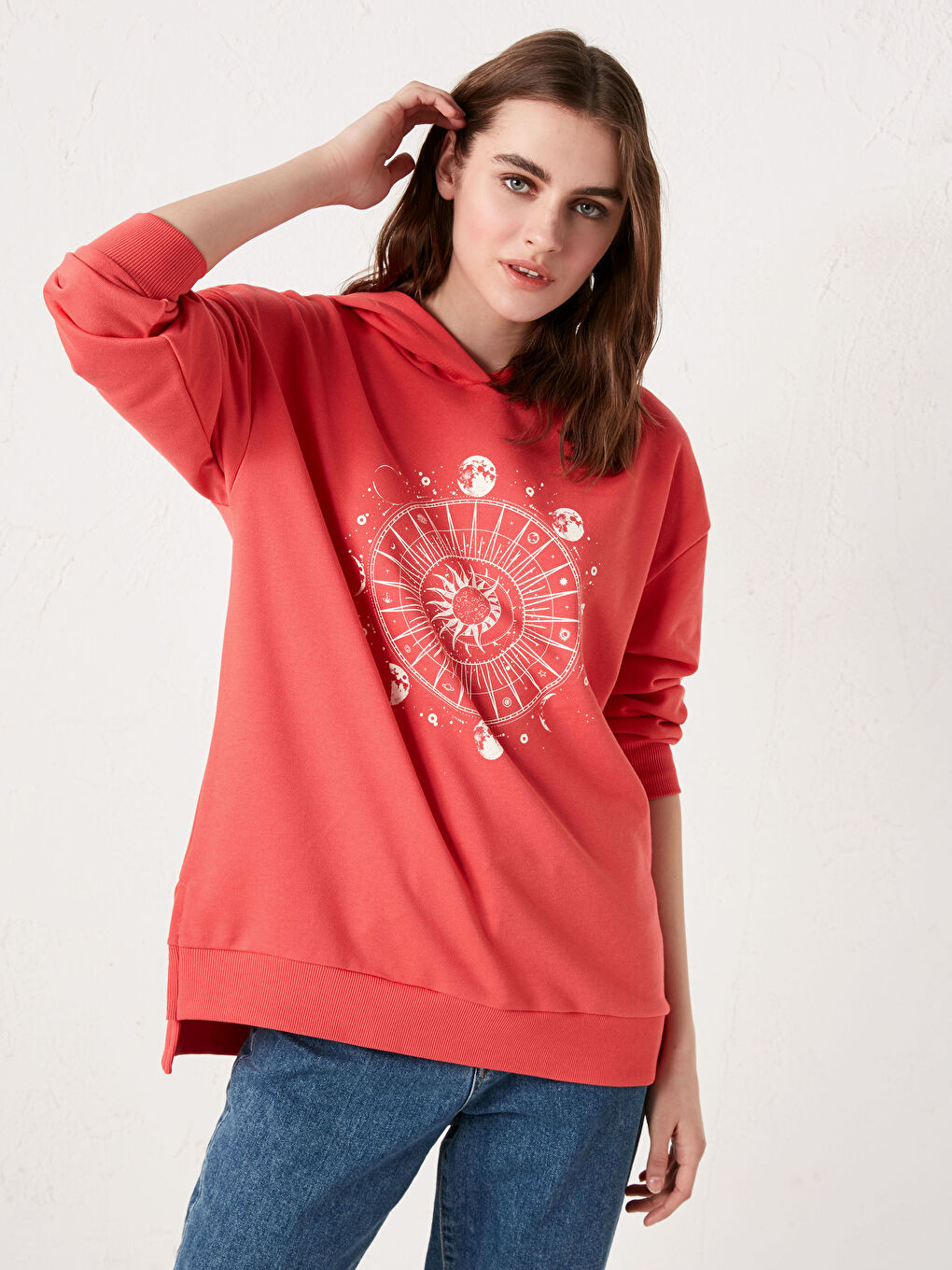 Hooded Printed Long Sleeve Women's Sweatshirt