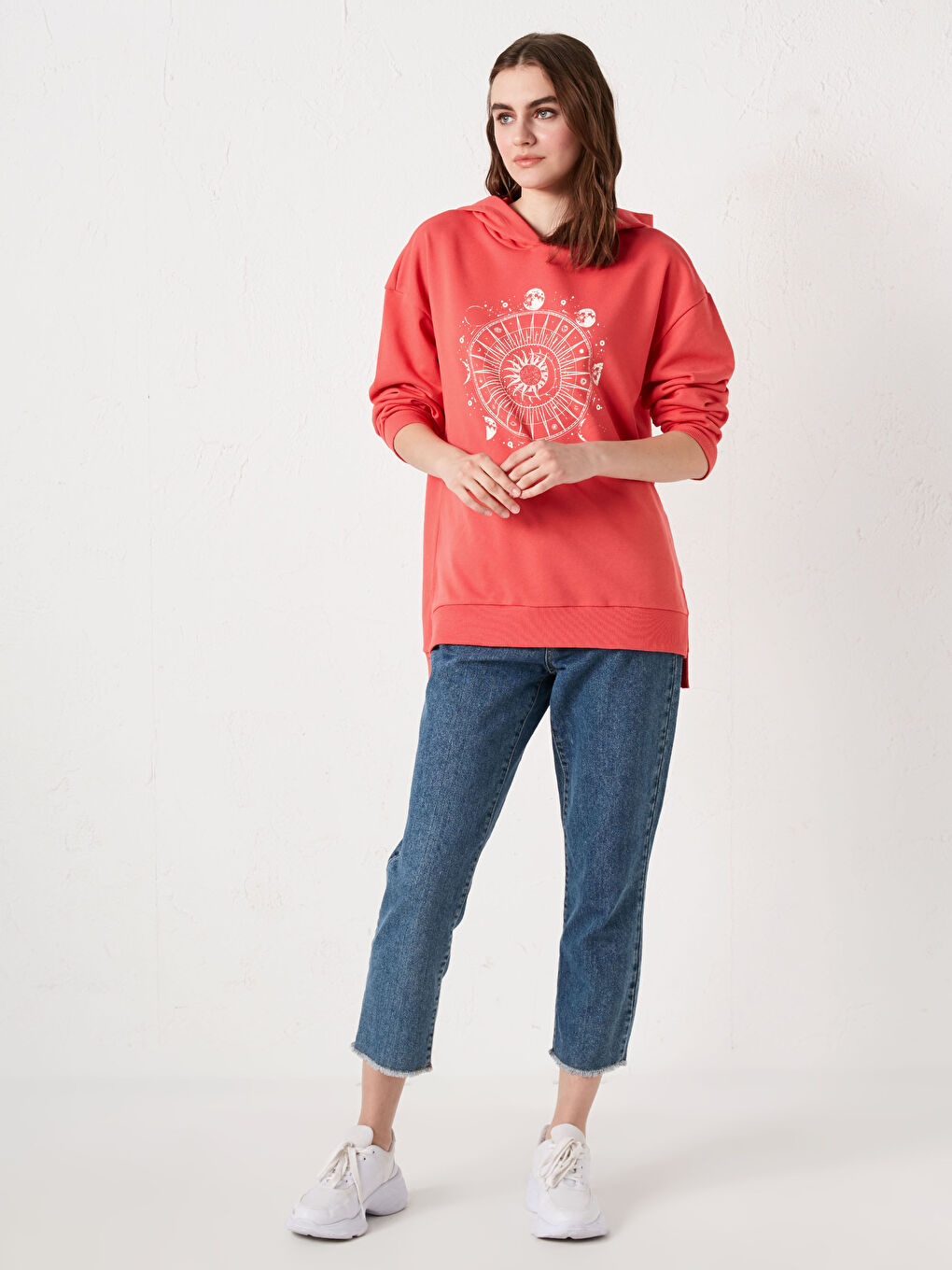 Hooded Printed Long Sleeve Women's Sweatshirt-2