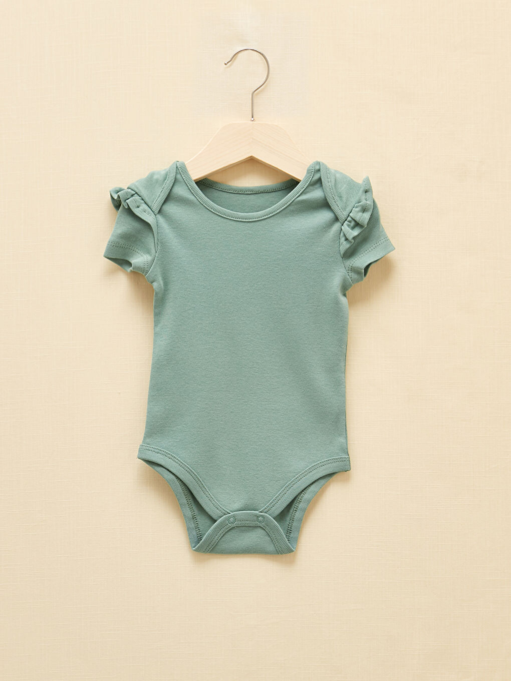 Yeşil Bisiklet Yaka Kısa Kollu Basic Unisex Bebek Çıtçıtlı Body 2'li-1