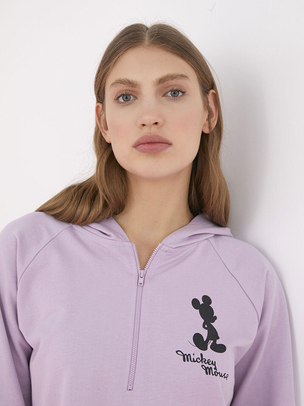 Lila Kapüşonlu Kısa Kollu Kadın Elbise-1